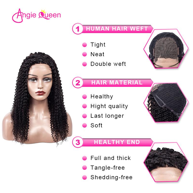 Angie Queen 4*4 Lace Closure Wigs Indian Curly Human Hair Wigs 180% Density Pre-plucked