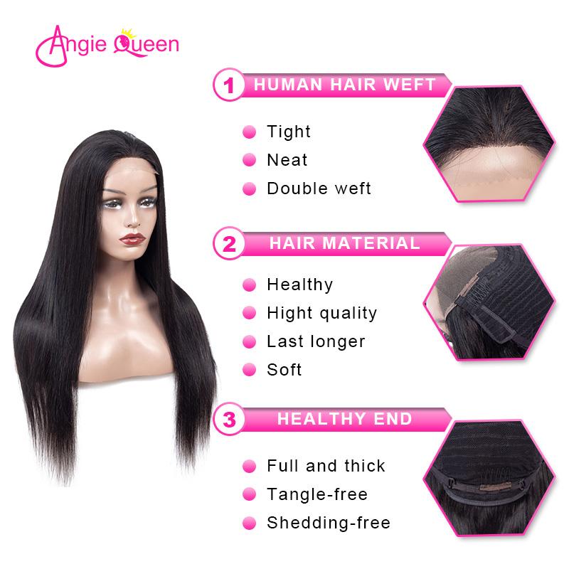 Angie Queen 4*4 Lace Closure Wigs Malaysian Straight Human Hair Wigs 180% Density Pre-plucked