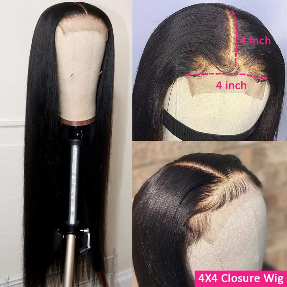 Angie Queen 4*4 Lace Closure Wigs Malaysian Straight Human Hair Wigs 180% Density Pre-plucked