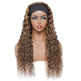 AngieQueen Water Wave Headband Wig Human Hair Highlight #4 /30 Remy Full Machine Made Wig