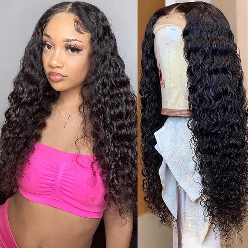 Angie Queen 4*4 Lace Closure Wigs Malaysian Deep Wave Human Hair Wigs 180% Density Pre-plucked